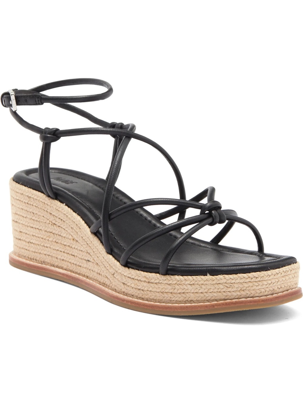 NIB PAIGE Julia Black Leather Ankle Strap Espadrille Platform Wedge Sandal
